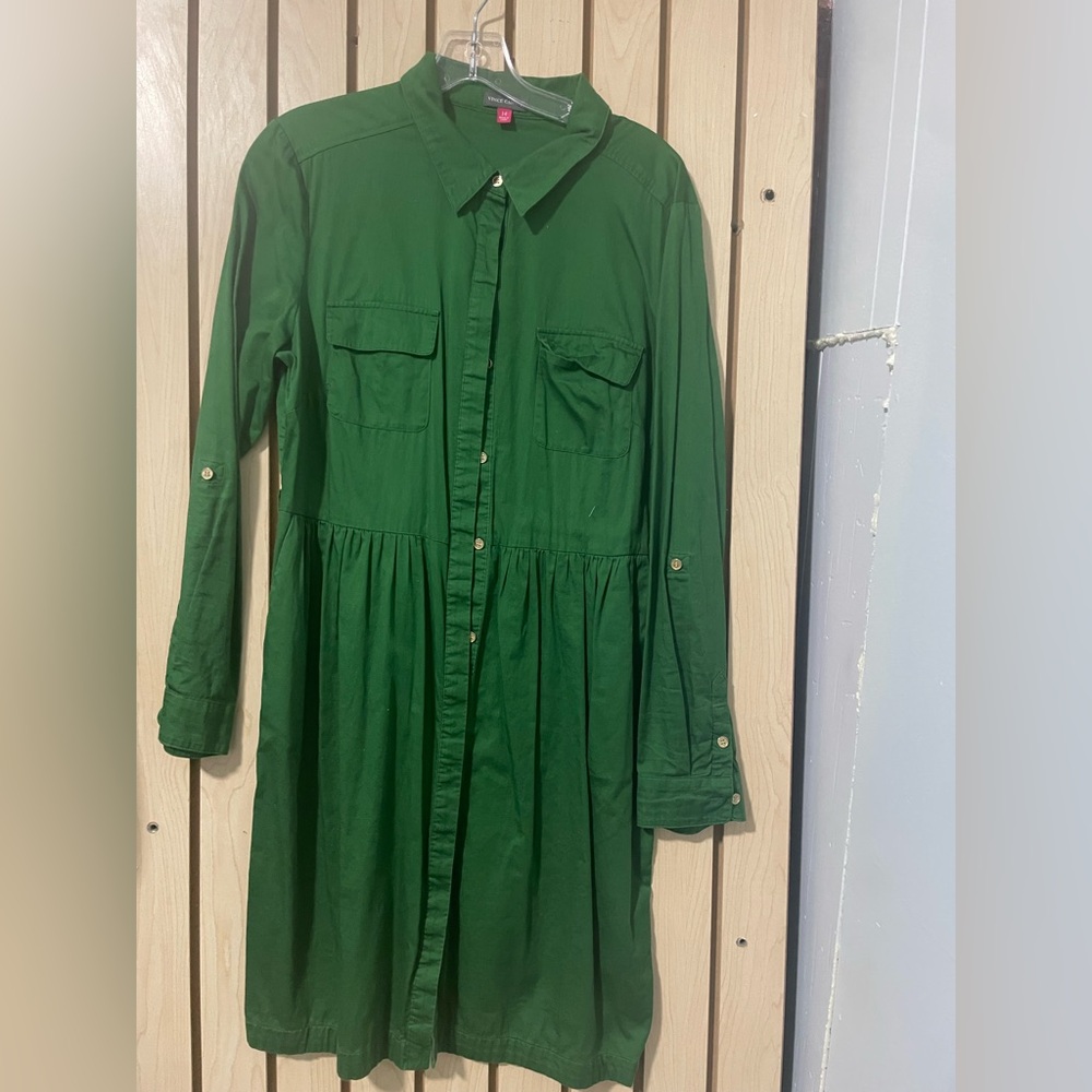 Vince Camuto Forest Green Long Sleeve Shirt Dress